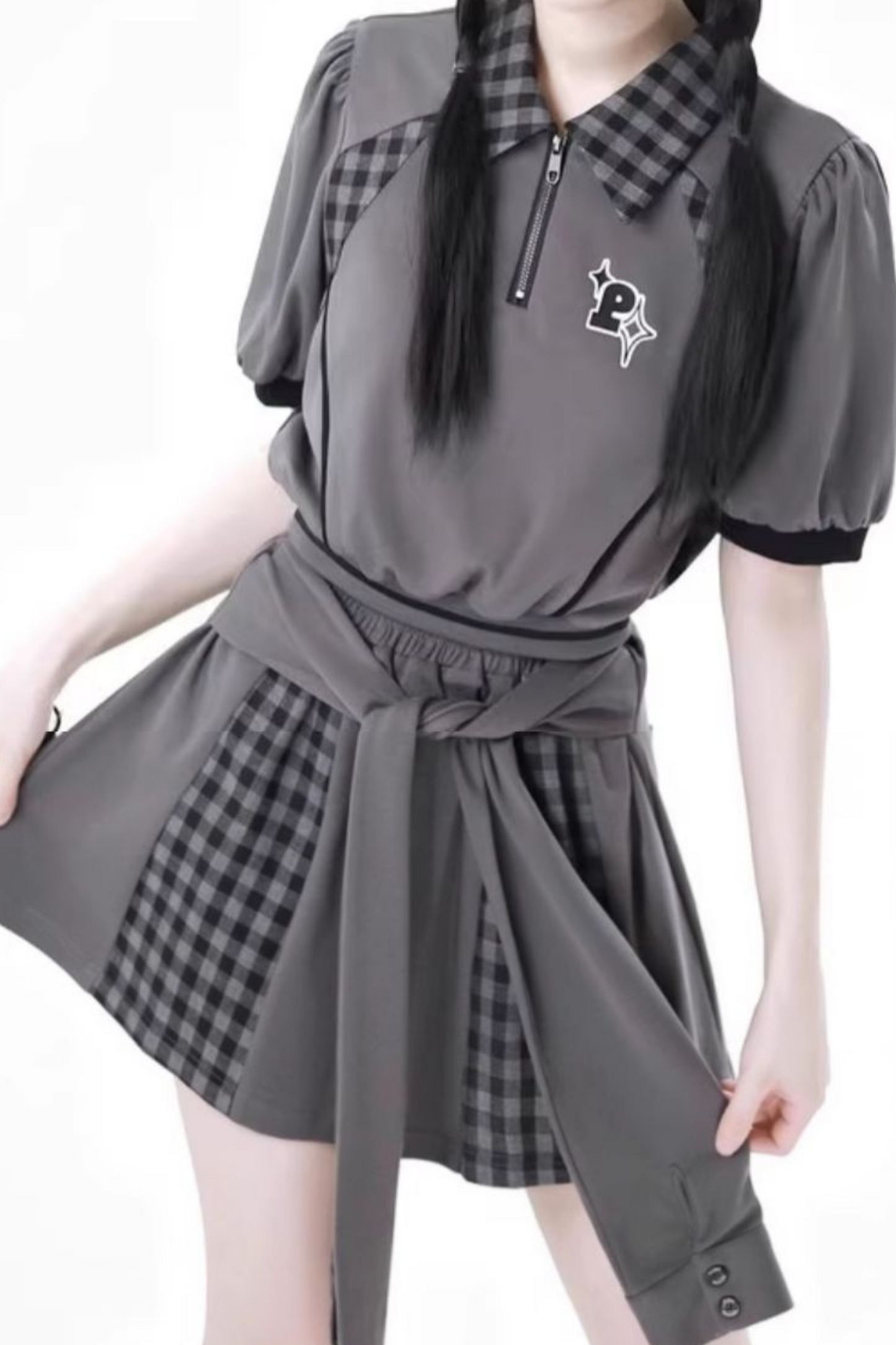 Mode Top Check Pants Skirt Casual Wide +