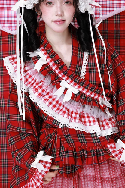Retro Check Kimono-style Top