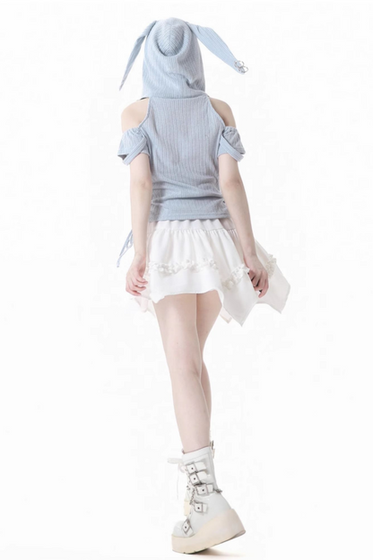 top skirt + off-the-shoulder Rabbit hooded cake
