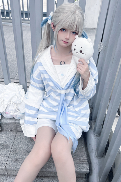 Sailor Neighborhood👼 Reserved Pants Subculture Tops Striped Collar Half Angel + Item