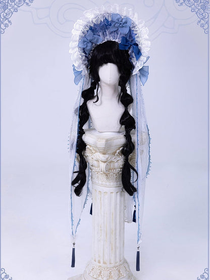 White Bonnet Blue and Detachable with Veil