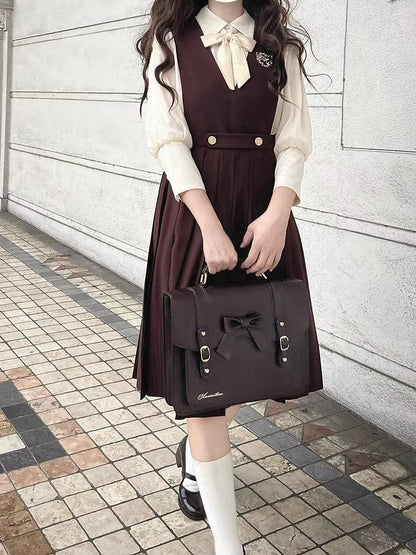 with 70cm Brown / Embroidery High Waist Box Pleat Overall Dress 65 Dove