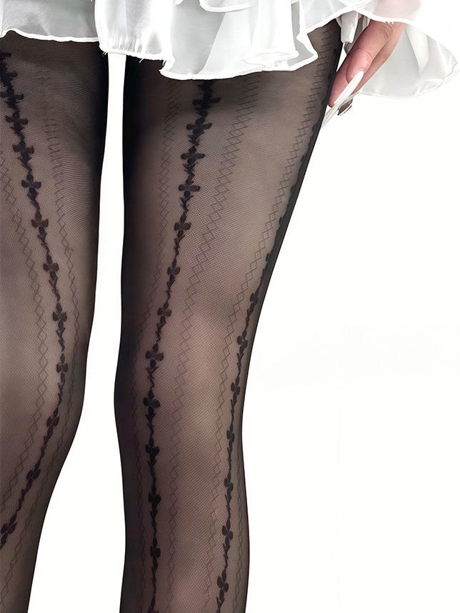 Y2K Straps White/Black Floral Tights Self-tie Pattern