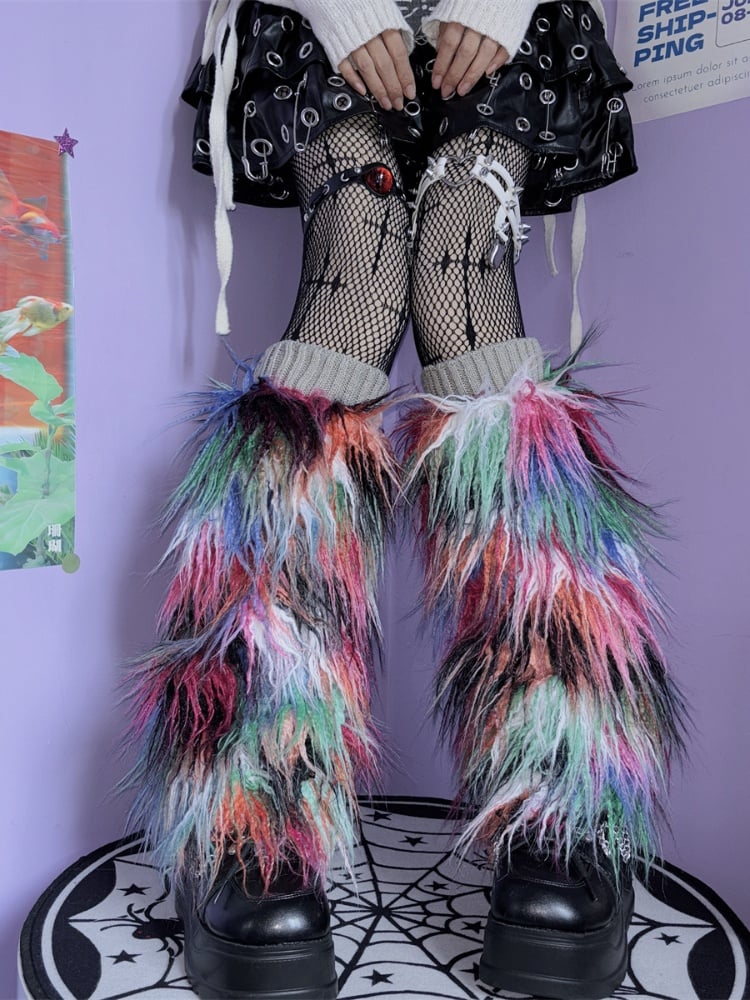 Colorful Faux Fur Shaggy Leg Warmers