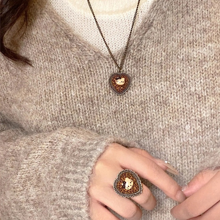 Collier/bague/bracelet/ras-du-cou motif léopard marron