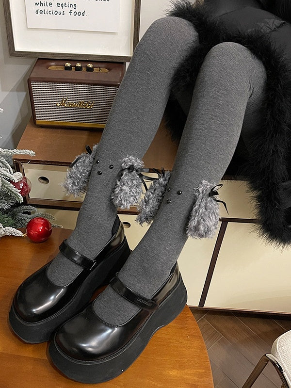 Dark Grey Sweet Puppy Ear Bowknot Tights