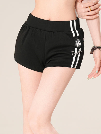 Black/Gray Elastic Waist Casual Shorts