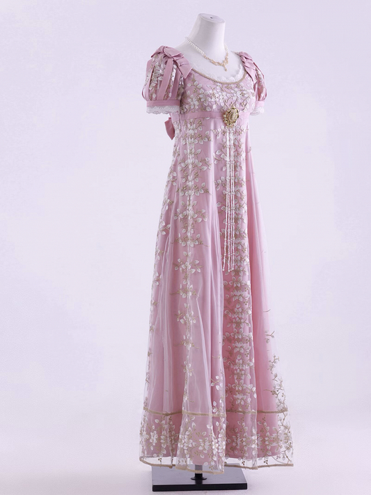 Pink Empire Waist Regency Elegant Lolita Maxi Dress Ankle Length Version