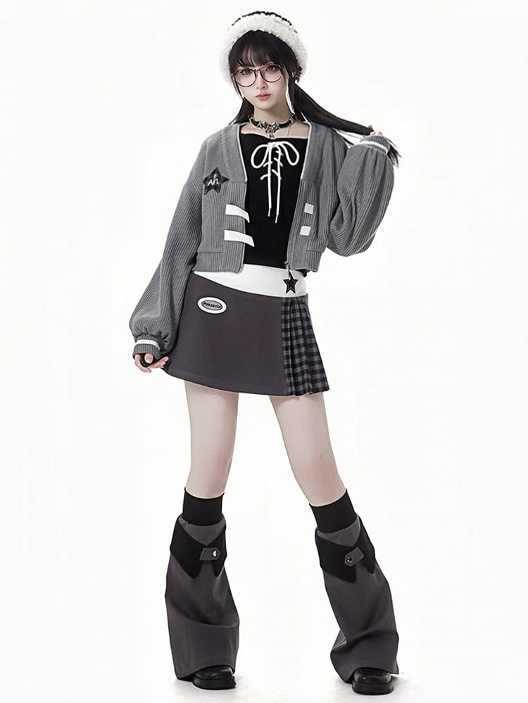 グレーパープルのスターアップリケミニスカート