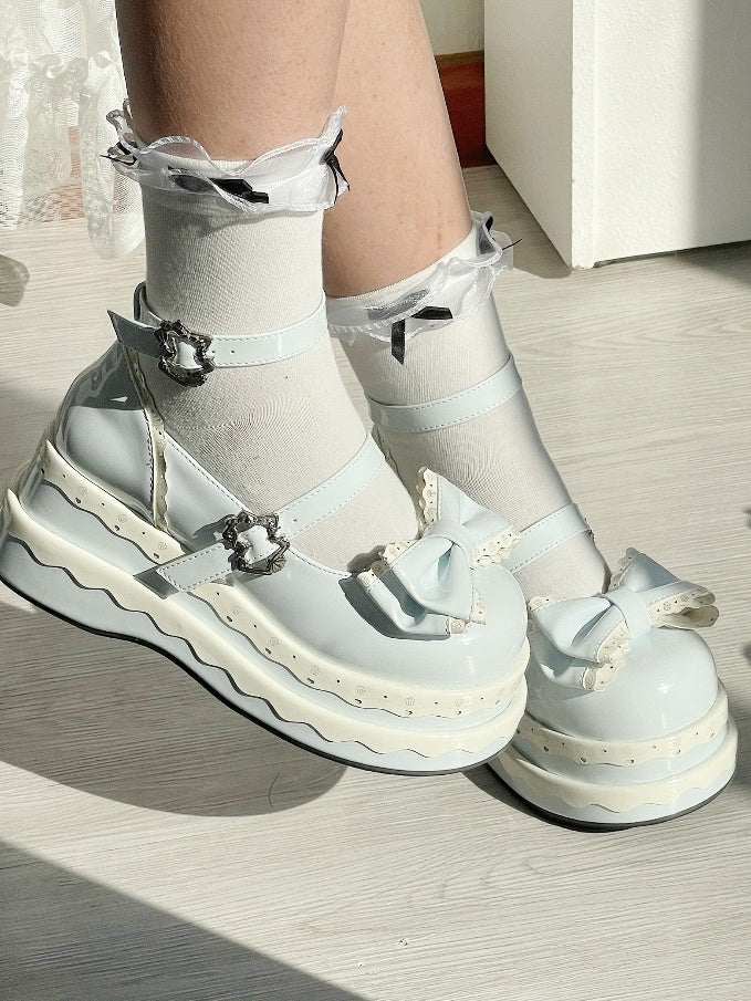 Lolita Cute Light Blue Bowknot Cake Buckle Straps Platform Shoes