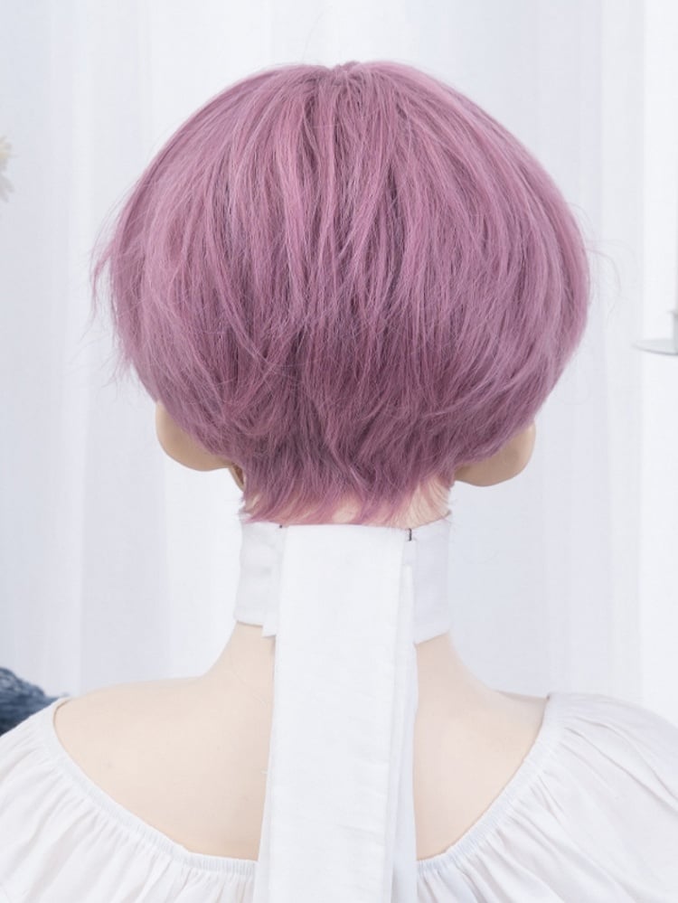 Pink-purple 24CM Chin Length Wig With Bangs