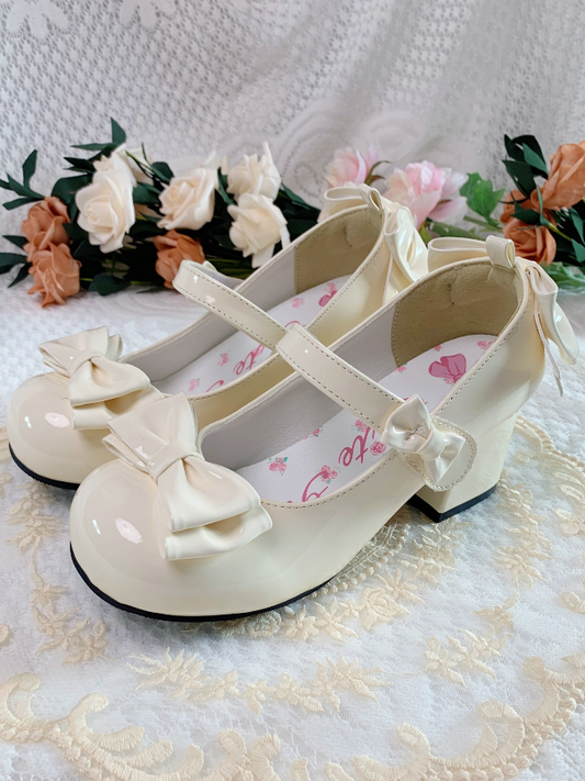 Apricot Bowknot Round Toe 3.5CM Block Heel Lolita Shoes