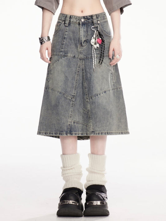 Charm Free Blauer Low Rise Faded Wash Distressed Jeansrock mit