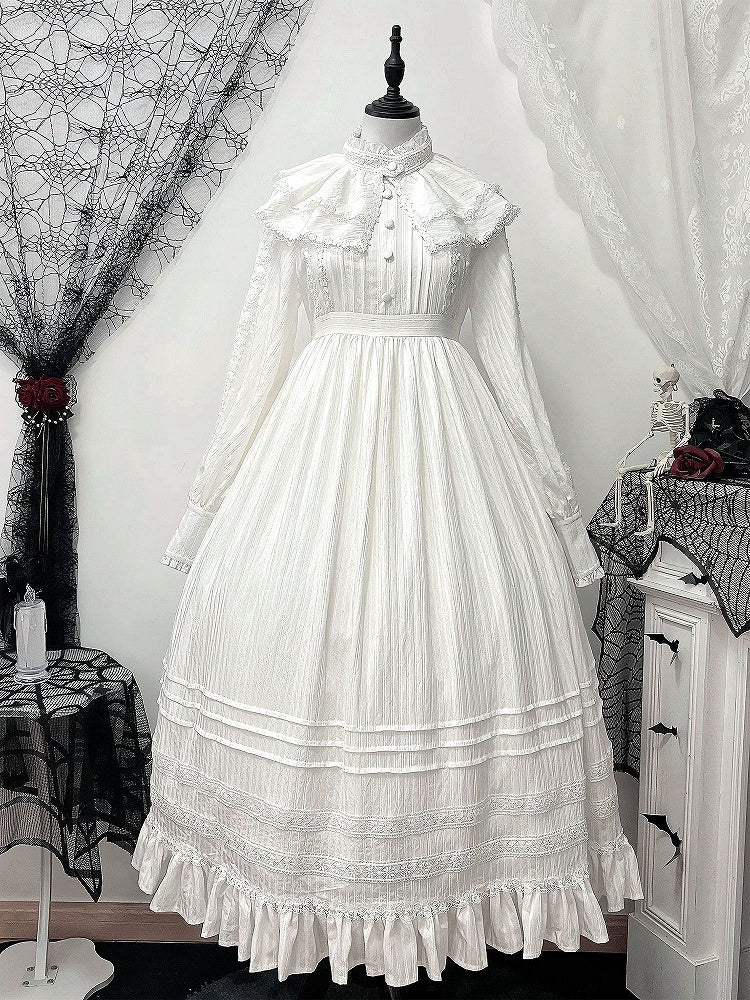 + High Long Dress Gothic Shiro Waist Lolita Collar Sleeves White