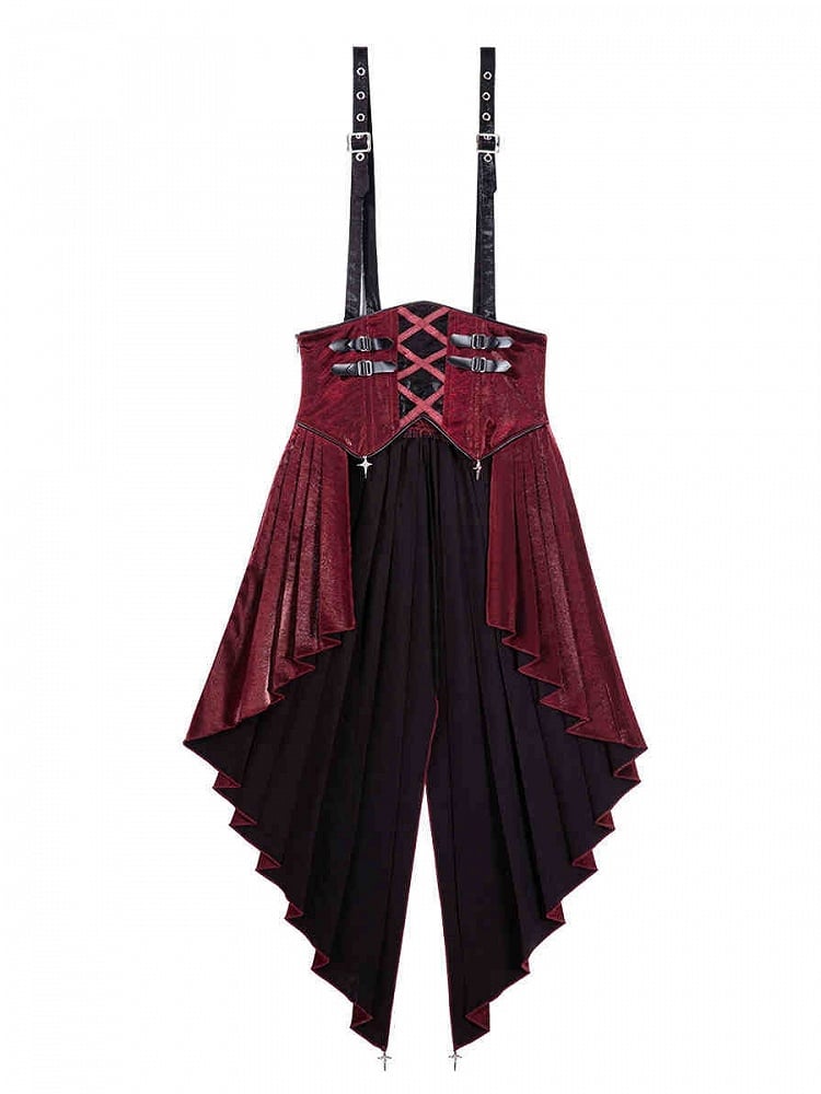 Skirt with Lolita Corset Straps Red Idol High Black Punk Belt and Waist Cascading Ruffle