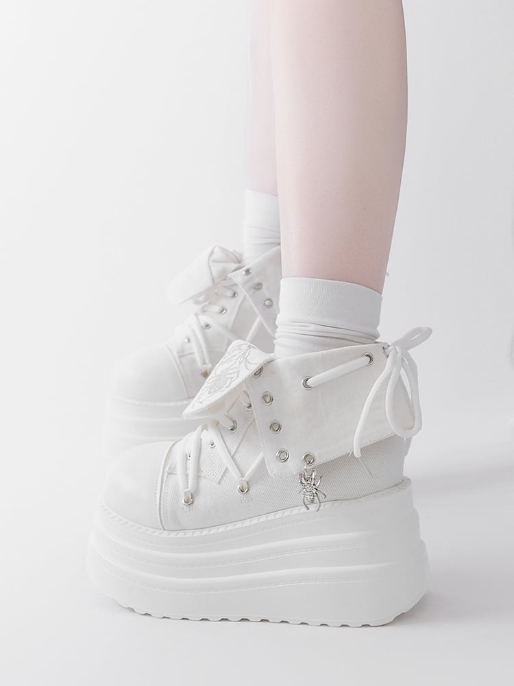 White Punk Spider Platform Sneakers
