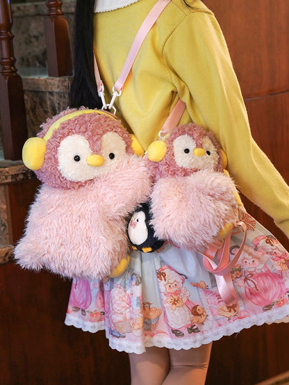 Keychain Plush Bag + Penguin Cute Middle/Large Pink Backpack/Crossbody Size