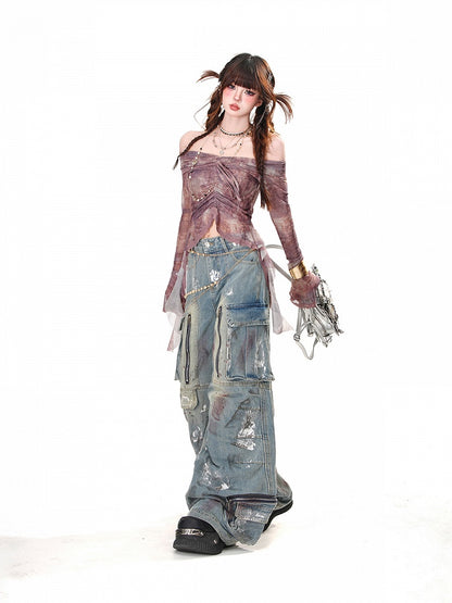 Top Drawstring Purple/Gray Off-the-shoulder Neckline Design Glamorous