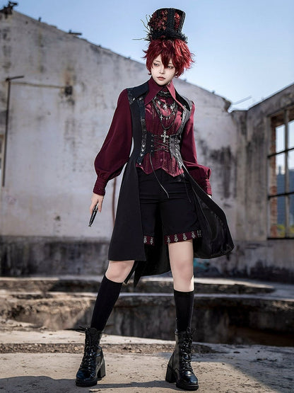 Red Withered Floral Black Ouji Fashion Top Hat