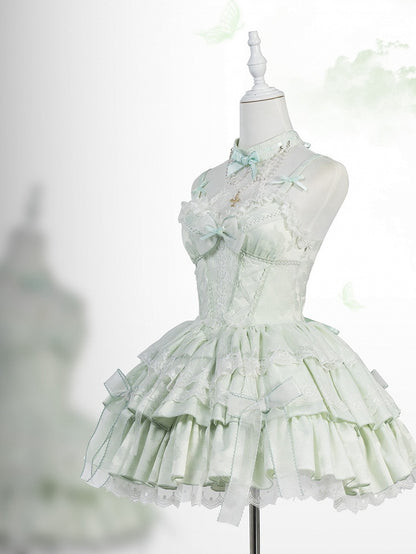 Robe corset vert clair à armatures et jupe pull Lolita Balletcore
