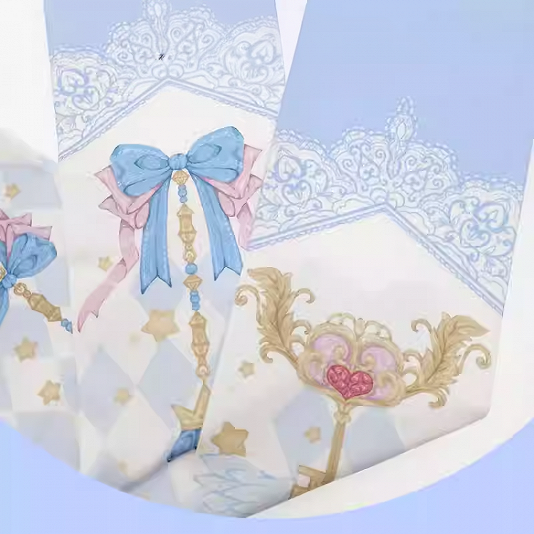 Bas Lolita au-dessus du genou Yume Kawaii à motif de diamants bleus et imprimé nœud