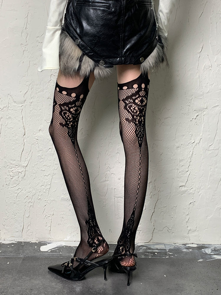 Punk Black Cut-out Suspender Tights