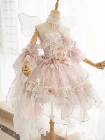 Pink Princess Fairy Floral Design Set Full Butterfly and JSK Dress Lolita Flower