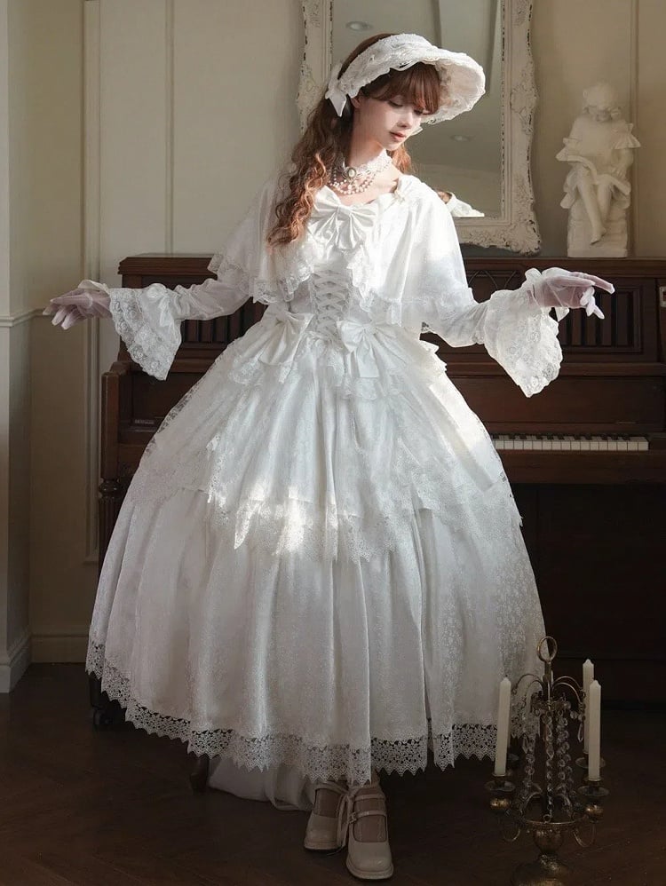 White Cape Design Shiro Dress Rosette Fabric Hanayome Lolita One Piece