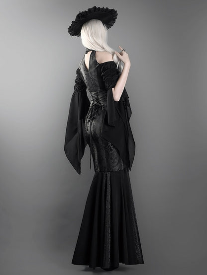 Black High Waist Snakeskin Grain Gothic Lolita Mermaid Skirt