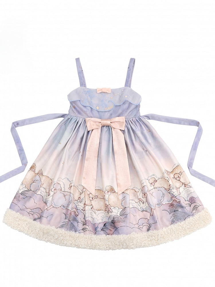 Lolita Top Knit Sheep Winter and Print Set Sleeves Dress Cloud Sweet for Autumn Purple +