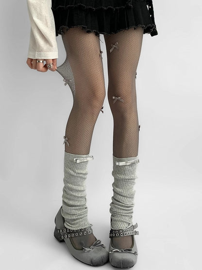 Grau/Braun/Weiße Strumpfhose mit Schleifendetails