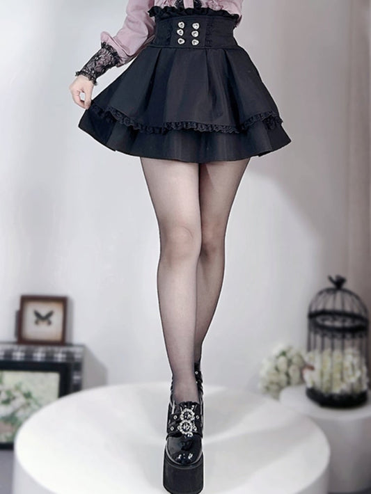 Black High Waist Tiered Jirai Kei Skirt