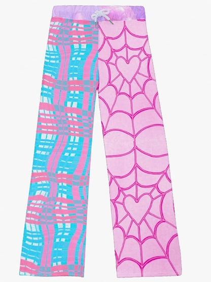 Und Y2K Flare BluePink Plaid Muster Web Silhouette Hose Spinne