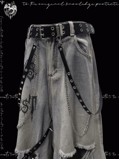 Blue Criss-cross Straps Design Distressed Holes Punk Jeans Y2K