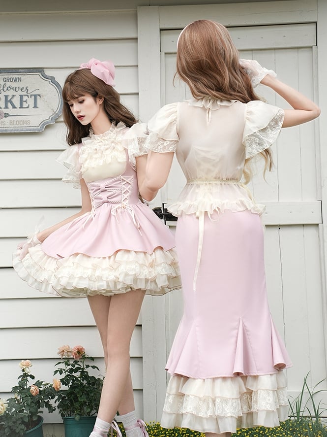 Elegant Three Pink Layers Hemline Mermaid Slip Dress Ruffle