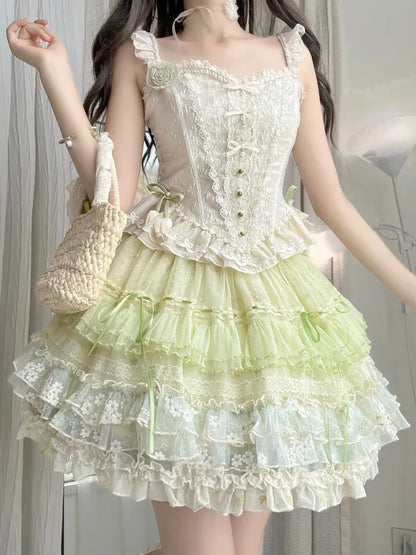 Ivory Bead Details Fabric Heart Corset Jacquard Boned Top
