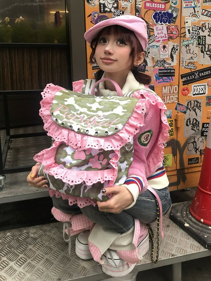 カモフラージュコントラストピンクレーストリムバックパック