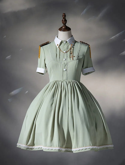 Flutter Military and Set Short Apron Green Dress Full Maid Light Lolita Sleeves