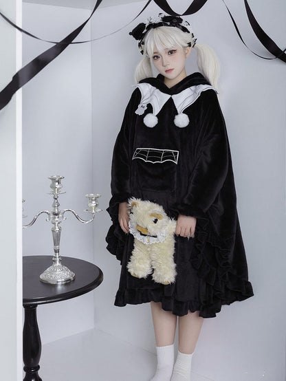 Black Little Ghost Cloak + Spider Web Embroidery Collar