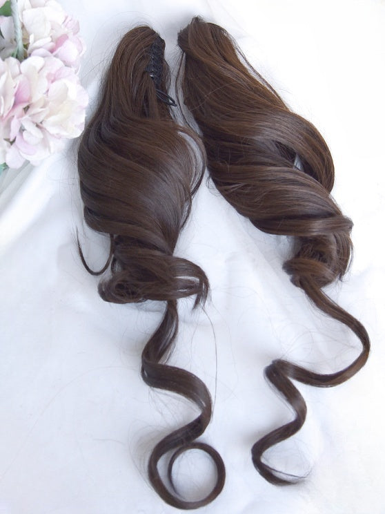Dark Brown Short Bob Cut Wig With Full Bangs＋Double Ponytail Claw Clips