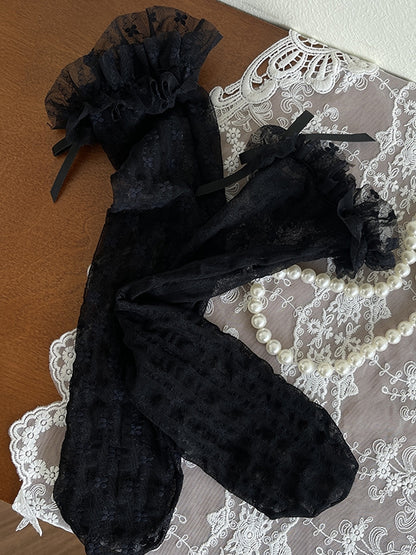 Trim Lace Under-Knee Floral White/Beige/Black Lolita Stockings