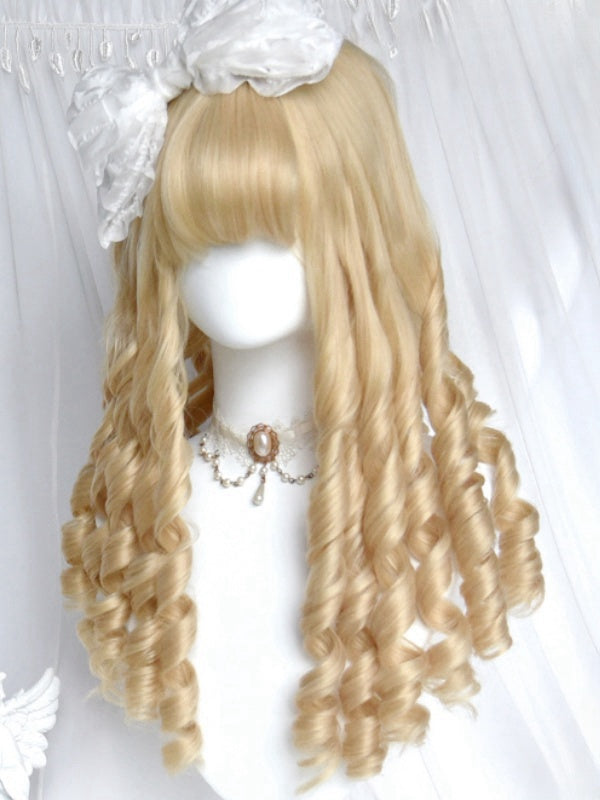 Blonde Under Bust Length Curly Wig With Full Bangs