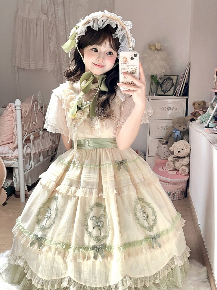the Embroidery Full Elegant Lily Neck Skirt / of OP Lolita Dress Set Valley Classic Edward