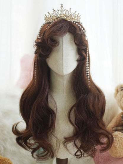 Red/Light Blonde/White/Caramel 60CM Long Wavy Wig With Curly Bangs
