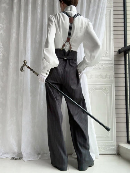 Striped Fabric Dark Ouji Pants Lolita Gray
