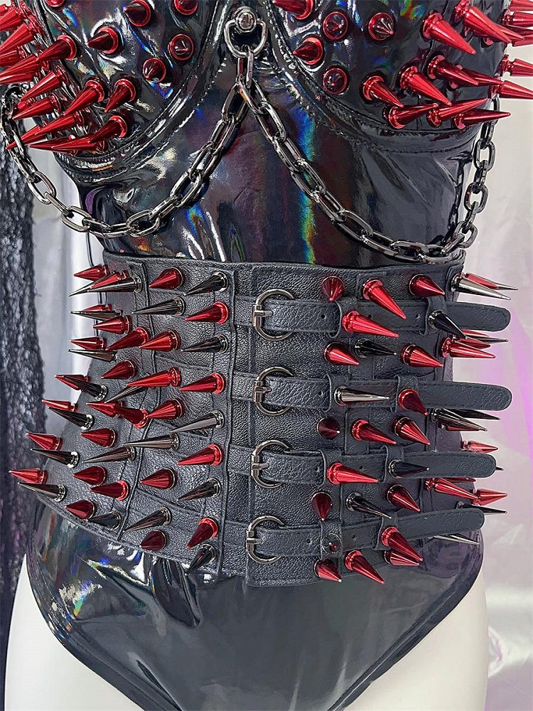 Y2K Red Studs Black Punk Waist Belt