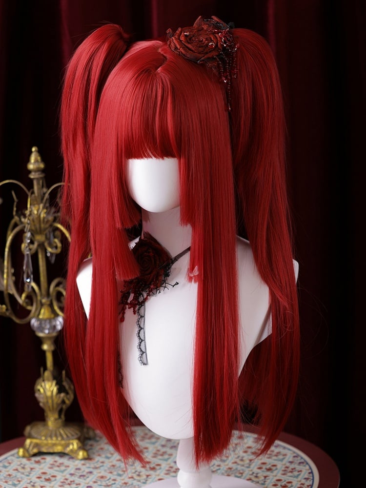 Red Hime Cut Long Straight Synthetic Wig