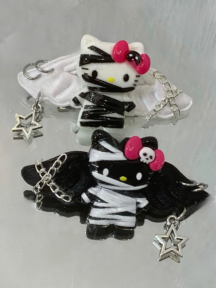 Pinces à cheveux Guro Kawaii Mummy Kitty noires/blanches