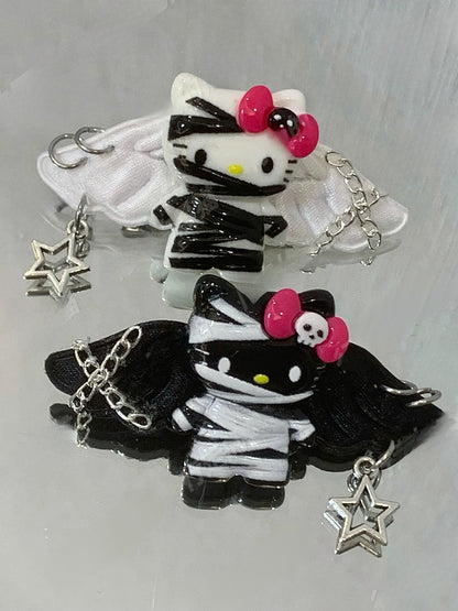 Pinces à cheveux Guro Kawaii Mummy Kitty noires/blanches
