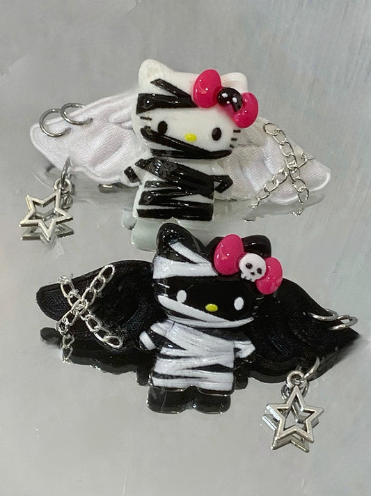 Pinces à cheveux Guro Kawaii Mummy Kitty noires/blanches